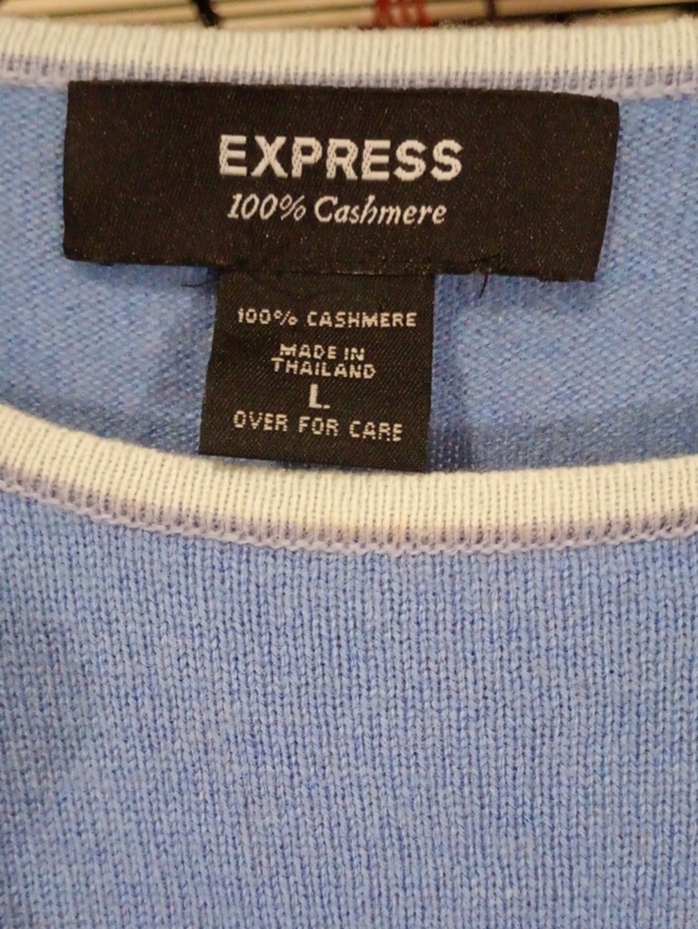Express Women's Light Blue Crewneck Cashmere Sweater with Contrast Trim